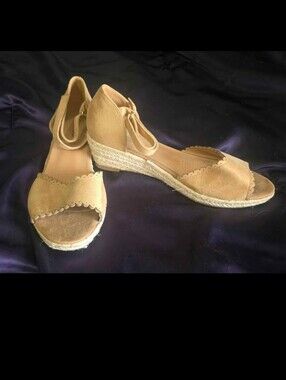 Women’s Tan Espadrille Wedge Sandals with Ankle Tie